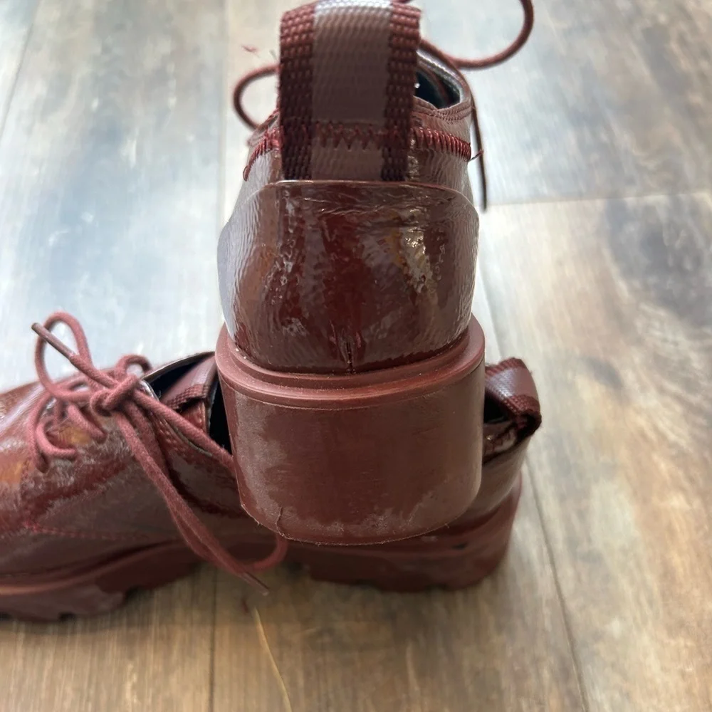 Franco Sarto Red Wine Patent Leather Oxfords with Lace-Up Design